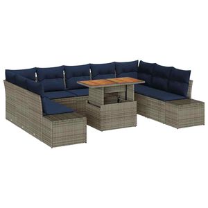 vidaXL Garden Sofa Set with Cushion Manual 10 pcs Grey and Navy