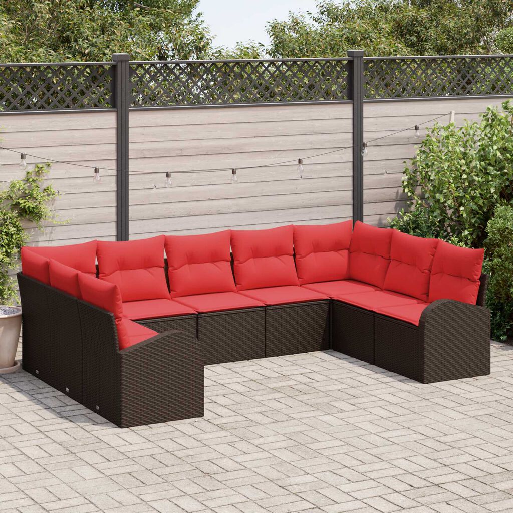 vidaXL 9 Piece Garden Sofa Set with Cushions Beige Poly Rattan
