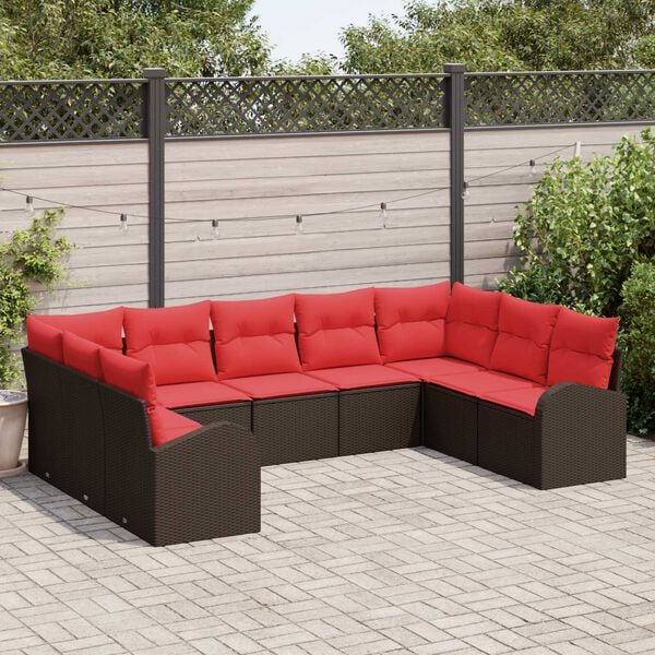 vidaXL 9 Piece Garden Sofa Set with Cushions Beige Poly Rattan