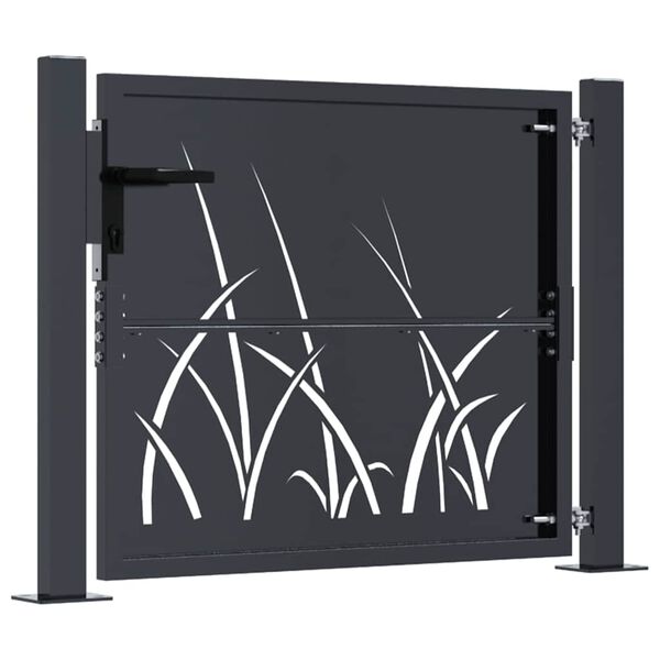 vidaXL Garden Gate Anthracite 100x75 cm Steel Grass Design