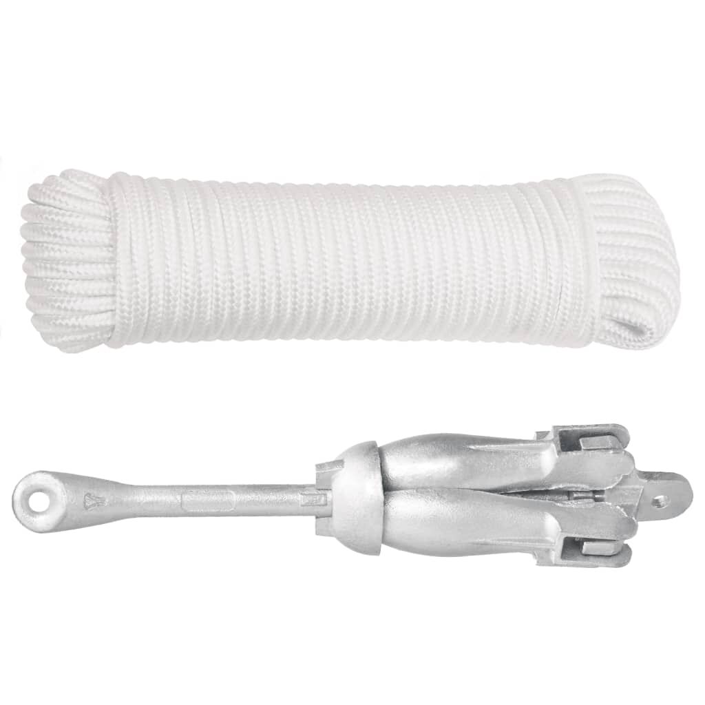 vidaXL Folding Anchor with Rope Silver 6 kg Hot Dip Galvanized Cast Iron