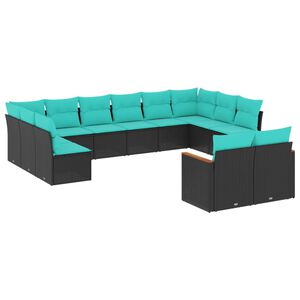 vidaXL 12 Piece Garden Sofa Set with Cushions Black Poly Rattan