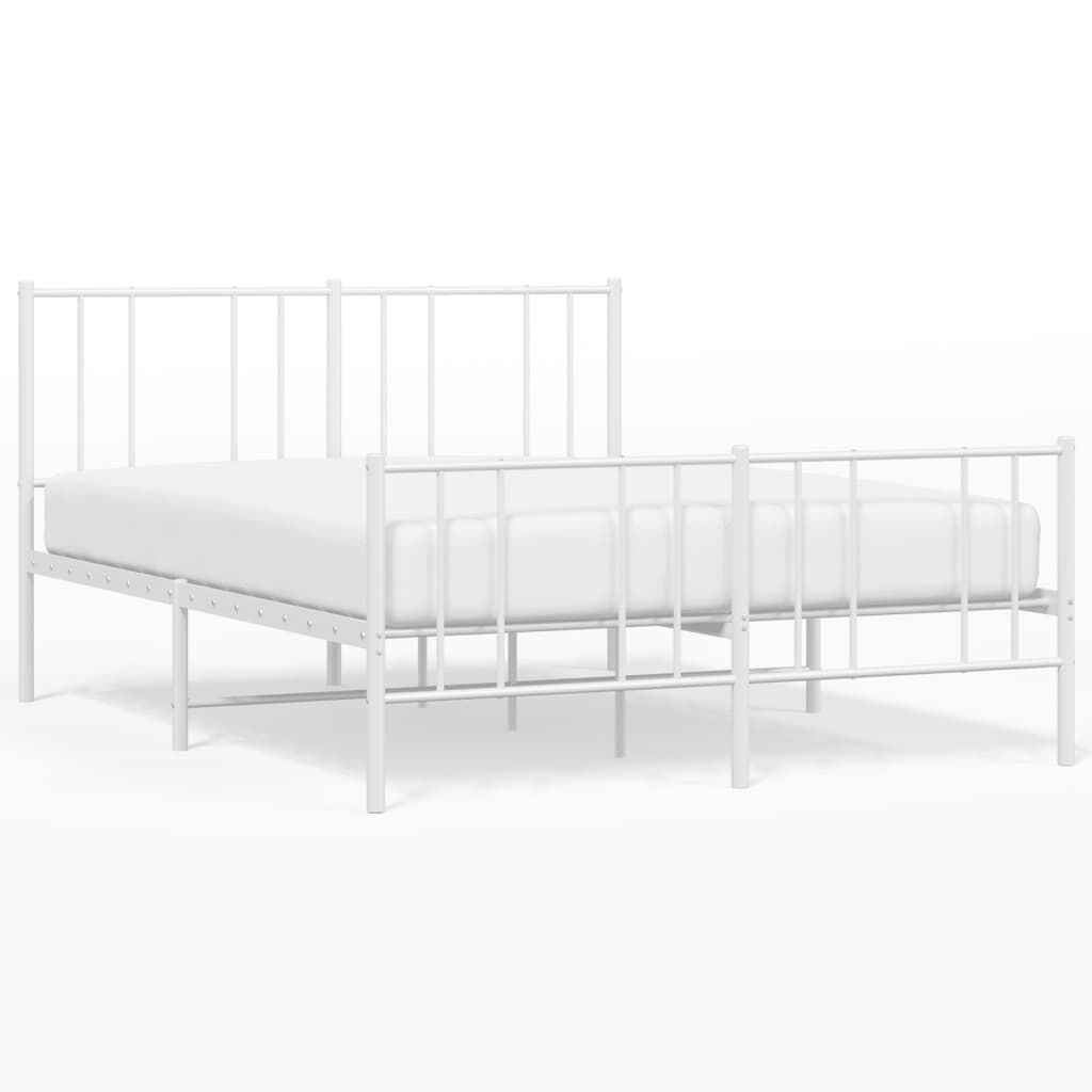 vidaXL Metal Bed Frame without Mattress with Footboard White 135x190cm