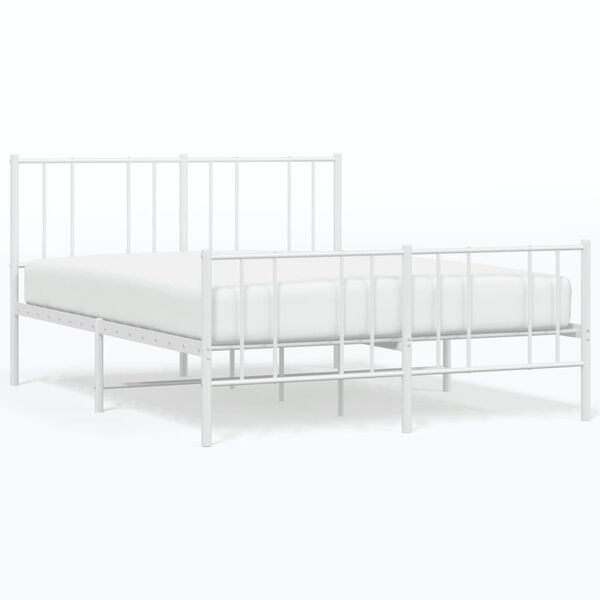 vidaXL Metal Bed Frame without Mattress with Footboard White 135x190cm