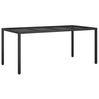 vidaXL Garden Table Black 190x90x75 cm Tempered Glass and Poly Rattan