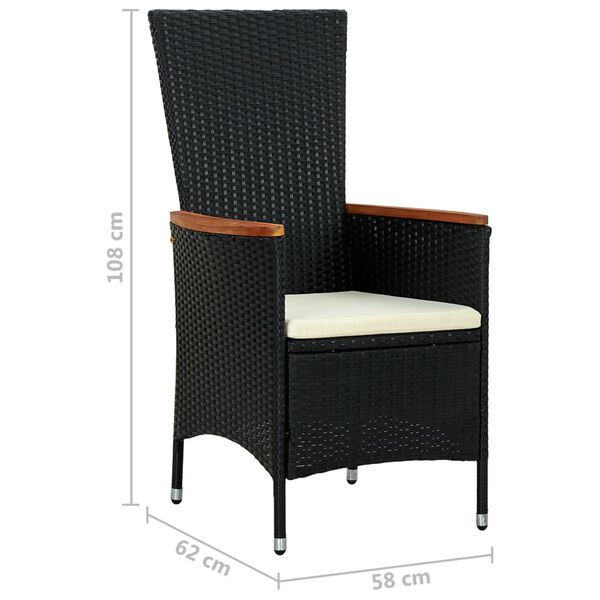 vidaXL 7 Piece Outdoor Dining Set Poly Rattan Acacia Wood Black