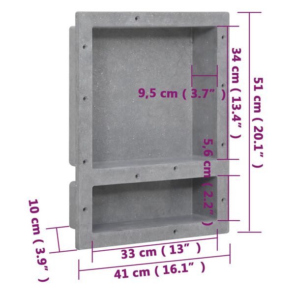 vidaXL Shower Niche with 2 Compartments Matt Grey 41x51x10 cm