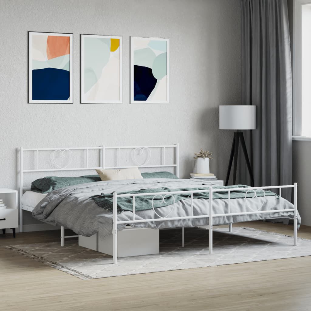 vidaXL Metal Bed Frame without Mattress with Footboard White 183x213cm