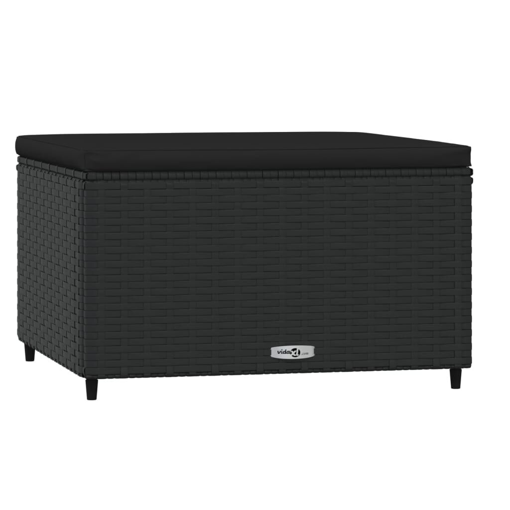 vidaXL Garden Footrests with Cushions 2 pcs Black Poly Rattan