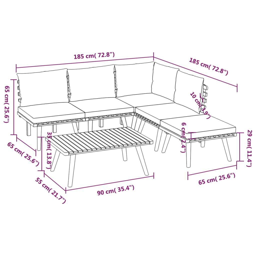 vidaXL 6 Piece Garden Lounge Set with Cushions Solid Wood Acacia