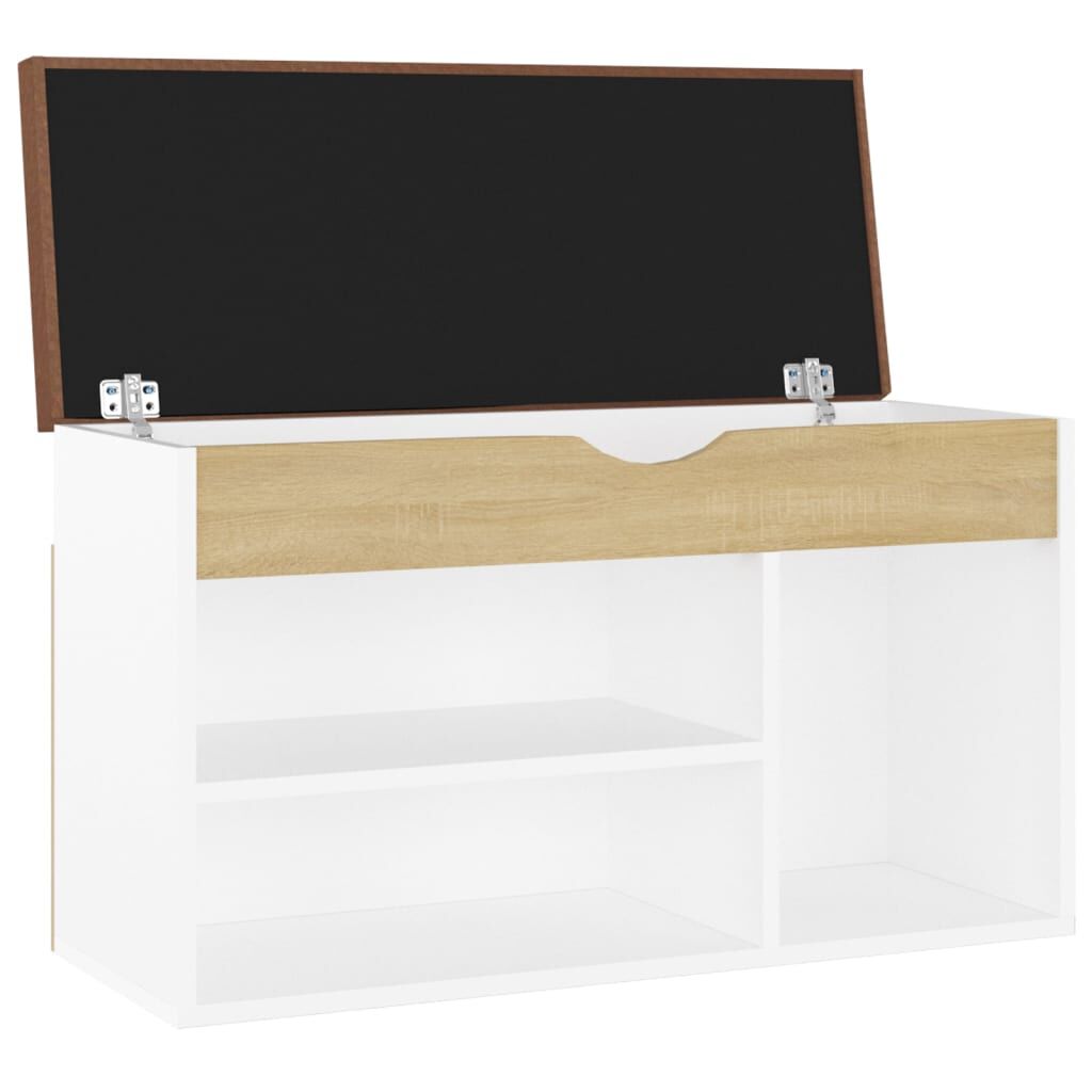 vidaXL Shoe Bench with Cushion White and Sonoma Oak 80x30x47 cm Engineered Wood