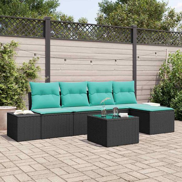 vidaXL Sofa Set with Cushion 6 pcs Black Poly Rattan