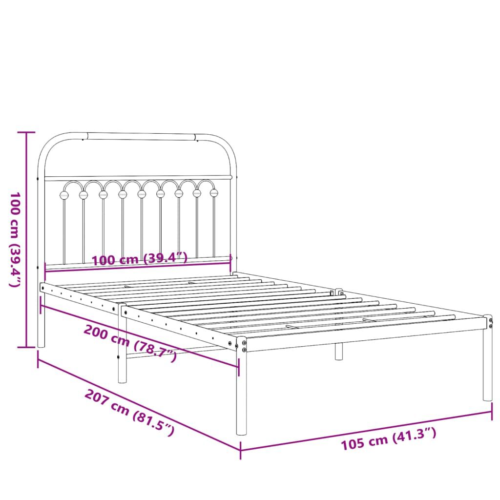 vidaXL Metal Bed Frame without Mattress with Headboard Black 100x200cm