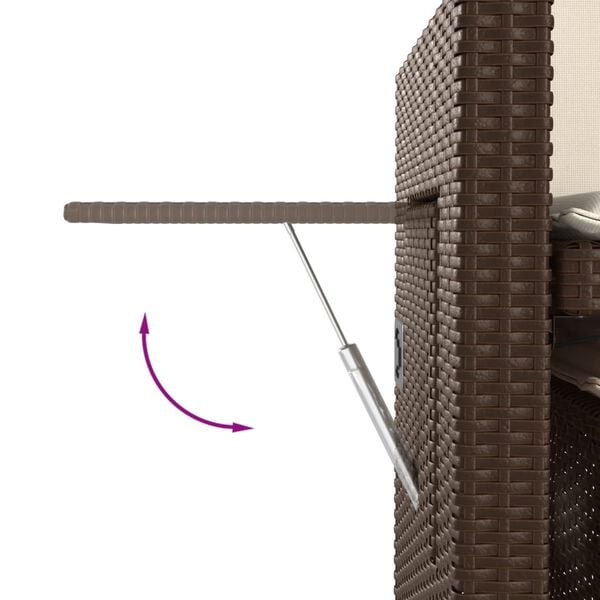 vidaXL Reclining Garden Bench with Cushions Brown Poly Rattan