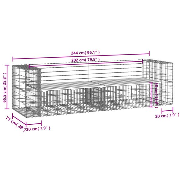 vidaXL Garden Bench Gabion Design 244x71x65.5 cm Solid Wood Douglas
