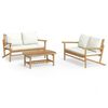 vidaXL 3 Piece Garden Lounge Set with Cream White Cushions Bamboo
