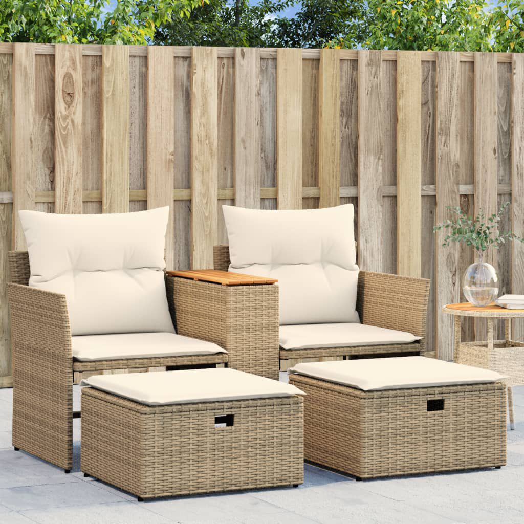 vidaXL Garden Sofa 2-Seater with Stools Beige Poly Rattan