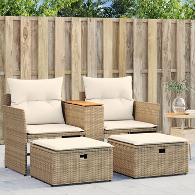 vidaXL Garden Sofa 2-Seater with Stools Beige Poly Rattan