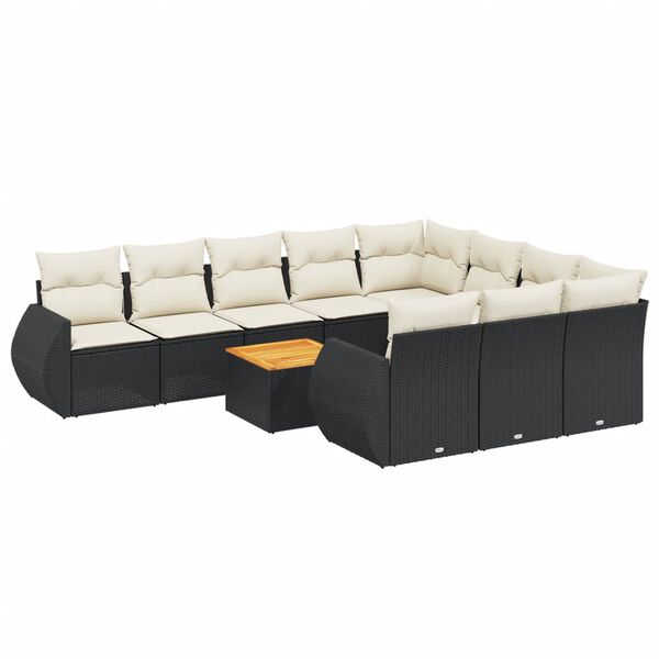 vidaXL 11 Piece Garden Sofa Set with Cushions Black Poly Rattan