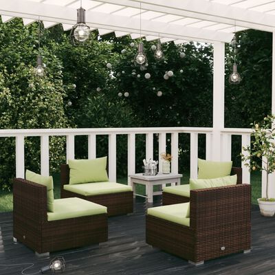 vidaXL 4 Piece Garden Lounge Set with Cushions Poly Rattan Brown