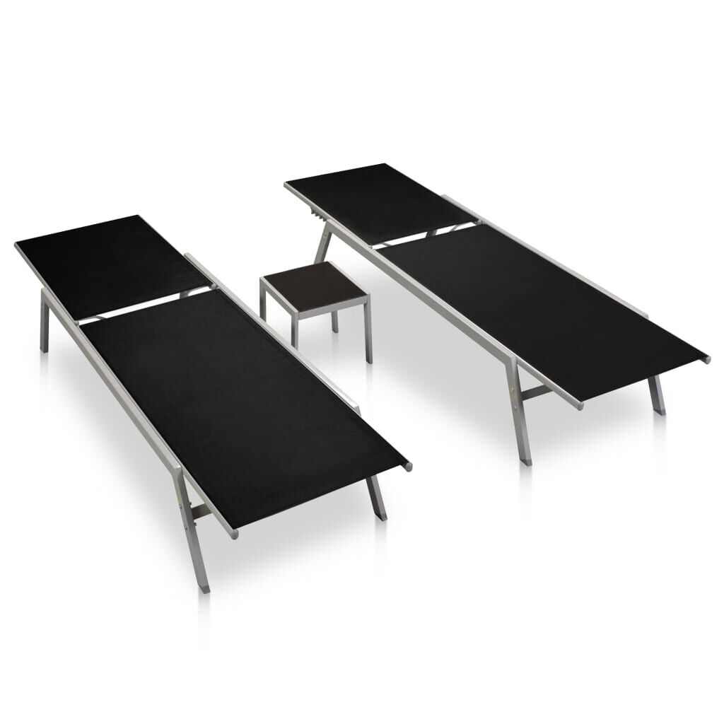 vidaXL Sun Loungers 2 pcs with Table Steel and Textilene Black