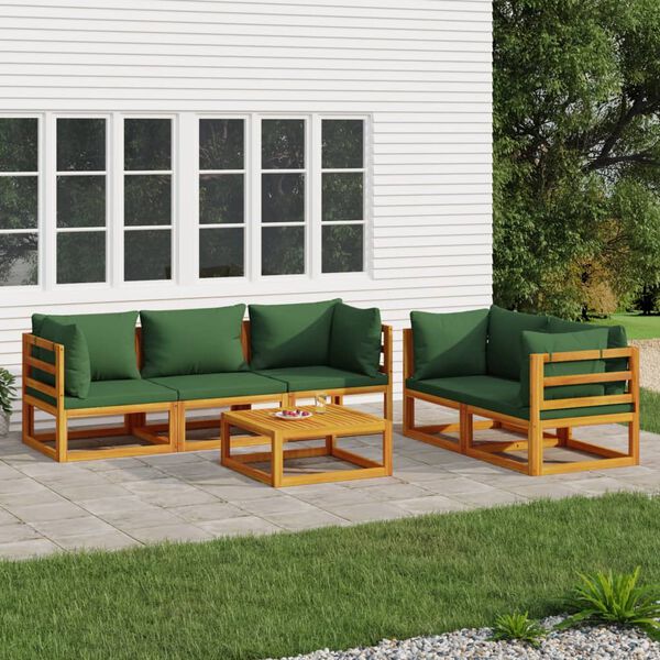 vidaXL 6 Piece Garden Lounge Set with Green Cushions Solid Wood