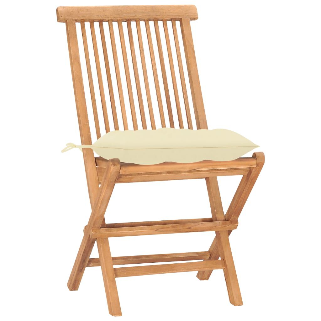 vidaXL 3 Piece Folding Outdoor Dining Set with Cushion Solid Wood Teak