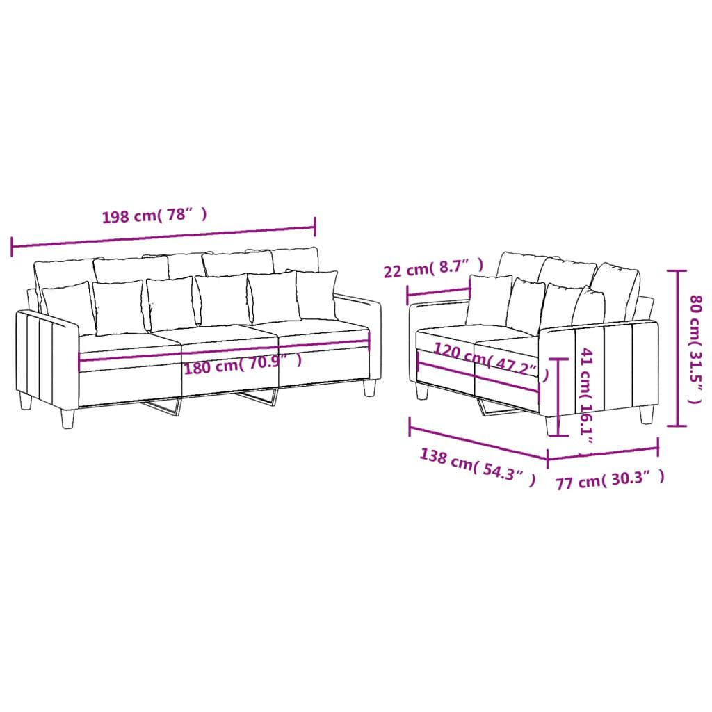 vidaXL 2 Piece Sofa Set with Cushions Dark Grey Fabric