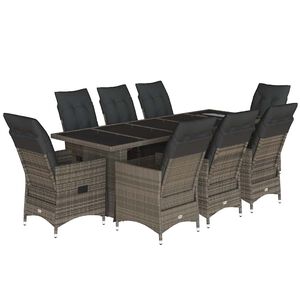 vidaXL 9 Piece Garden Bistro Set with Cushions Grey Poly Rattan