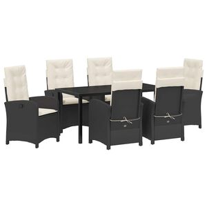 vidaXL Garden Dining Set with Cushion 7 pcs Black Poly Rattan