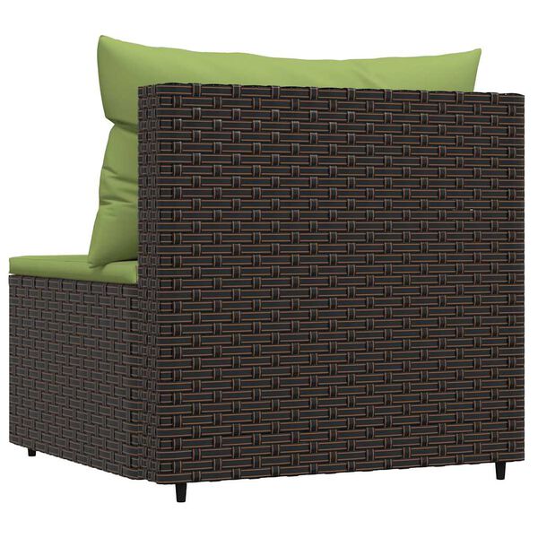 vidaXL Garden Middle Sofa with Cushions Brown Poly Rattan