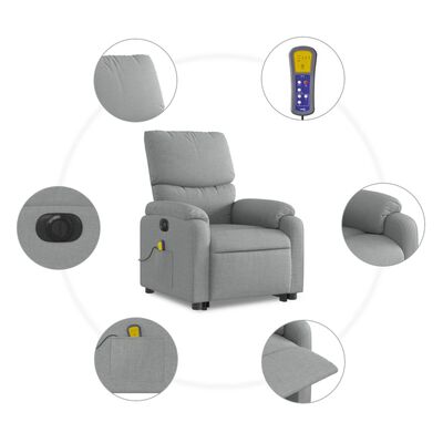 vidaXL Electric Stand up Massage Recliner Chair Light Grey Fabric