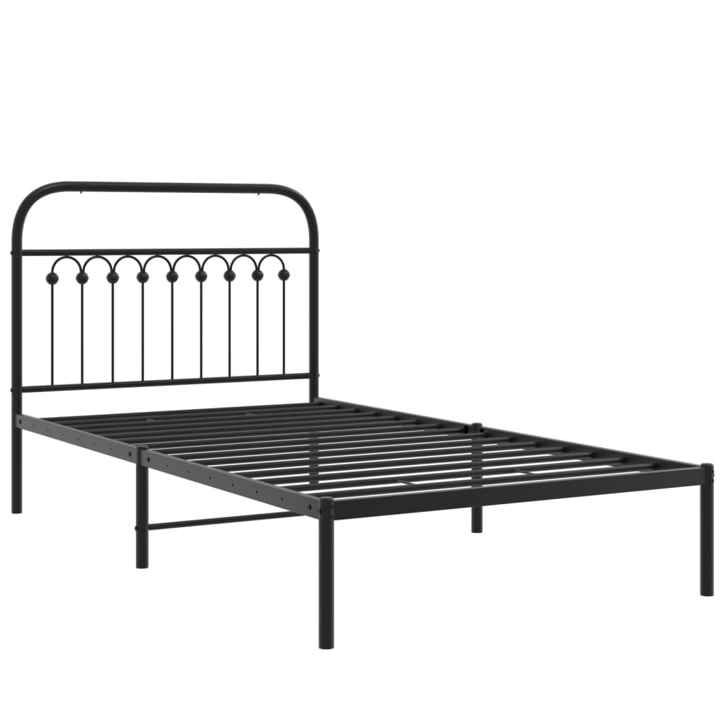 vidaXL Metal Bed Frame without Mattress with Headboard Black 100x200cm