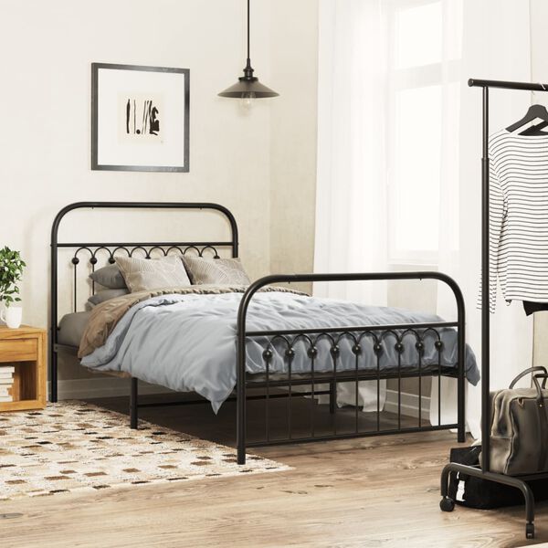 vidaXL Metal Bed Frame without Mattress with Footboard Black 100x200cm