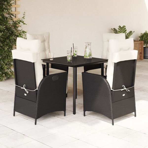 vidaXL 5 Piece Garden Dining Set with Cushions Black Poly Rattan