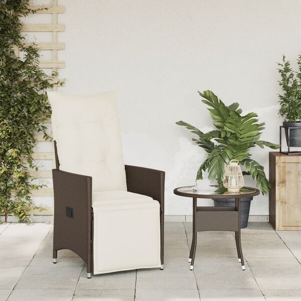 vidaXL Reclining Garden Chair with Cushions Brown Poly Rattan