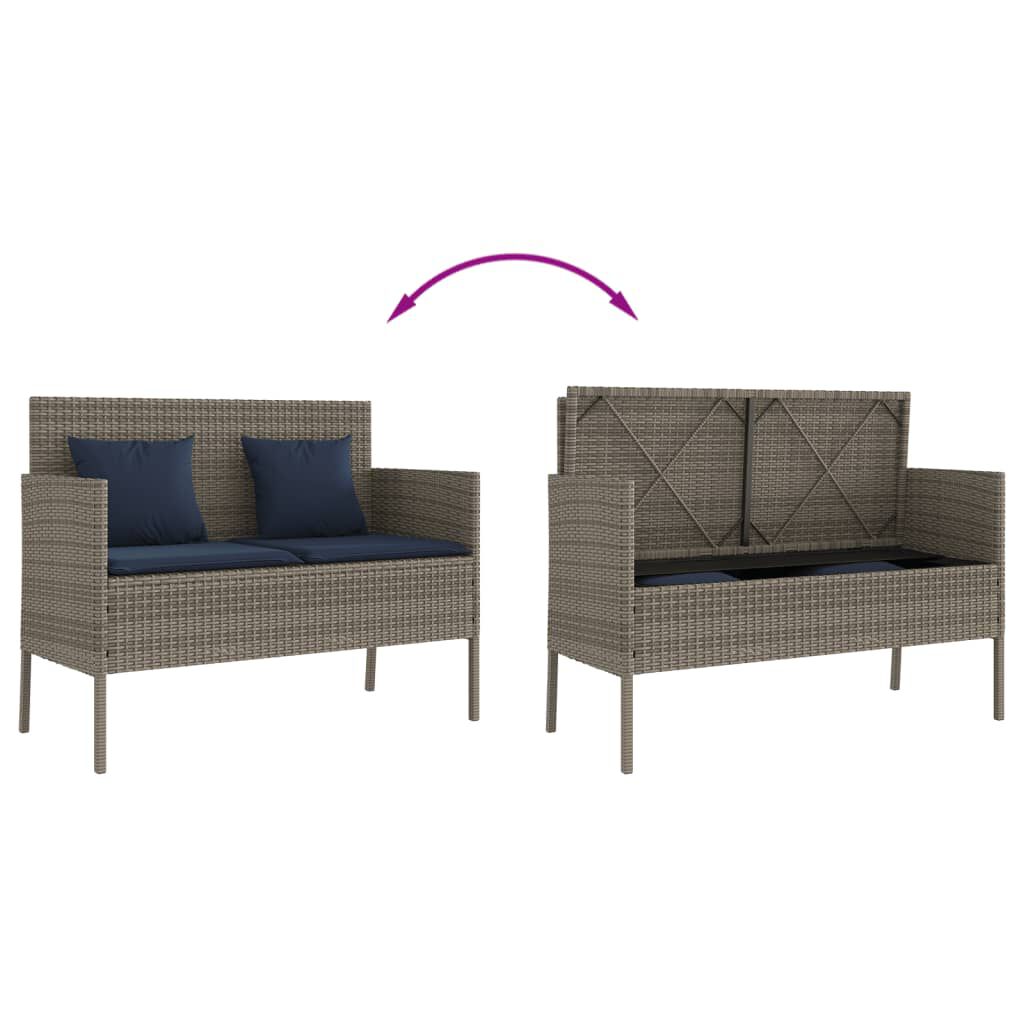 vidaXL Garden Bench with Cushions Grey Poly Rattan