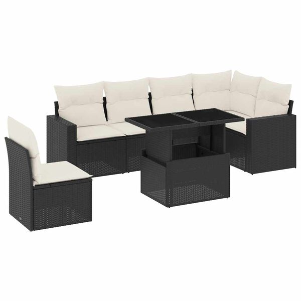 vidaXL 7 Piece Garden Sofa Set with Cushions Black Poly Rattan