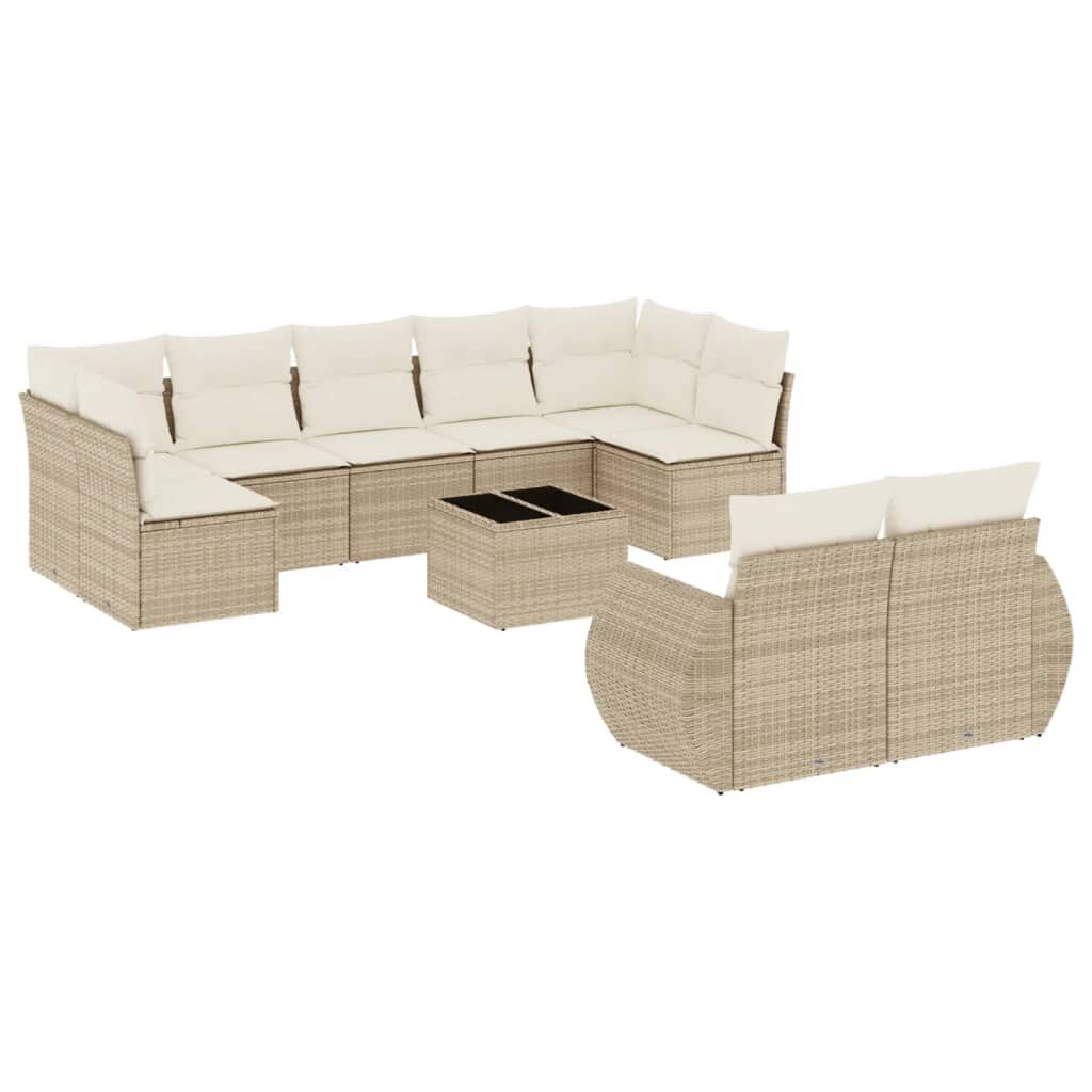 vidaXL 10 Piece Garden Sofa Set with Cushions Beige Poly Rattan