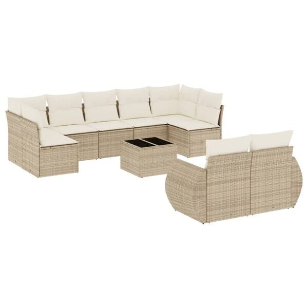 vidaXL 10 Piece Garden Sofa Set with Cushions Beige Poly Rattan