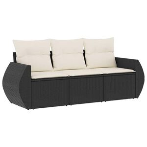 vidaXL 3 Piece Garden Sofa Set with Cushions Black Poly Rattan
