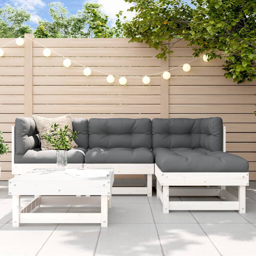 vidaXL 5 Piece Garden Lounge Set with Cushions White Solid Wood