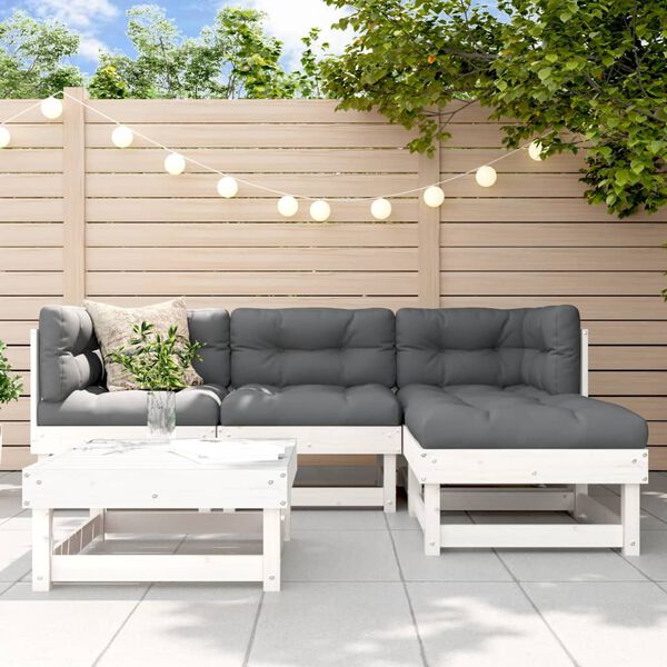 vidaXL 5 Piece Garden Lounge Set with Cushions White Solid Wood