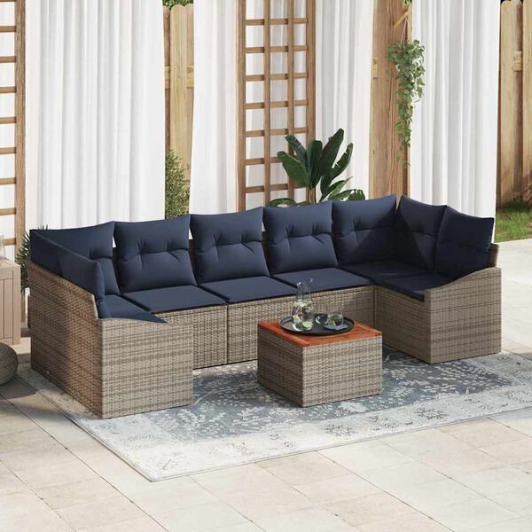 vidaXL Garden Sofa Set with Cushion 8 pcs Grey Poly Rattan
