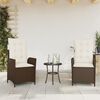 vidaXL 3 Piece Bistro Set with Cushions Brown Poly Rattan