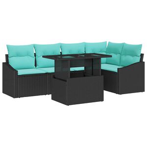 vidaXL Garden Sofa Set with Cushion 6 pcs Black and Blue Poly Rattan