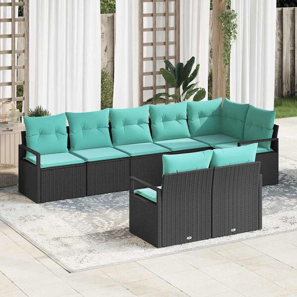 vidaXL Garden Sofa Set 8 pcs Black and Turquoise Poly Rattan