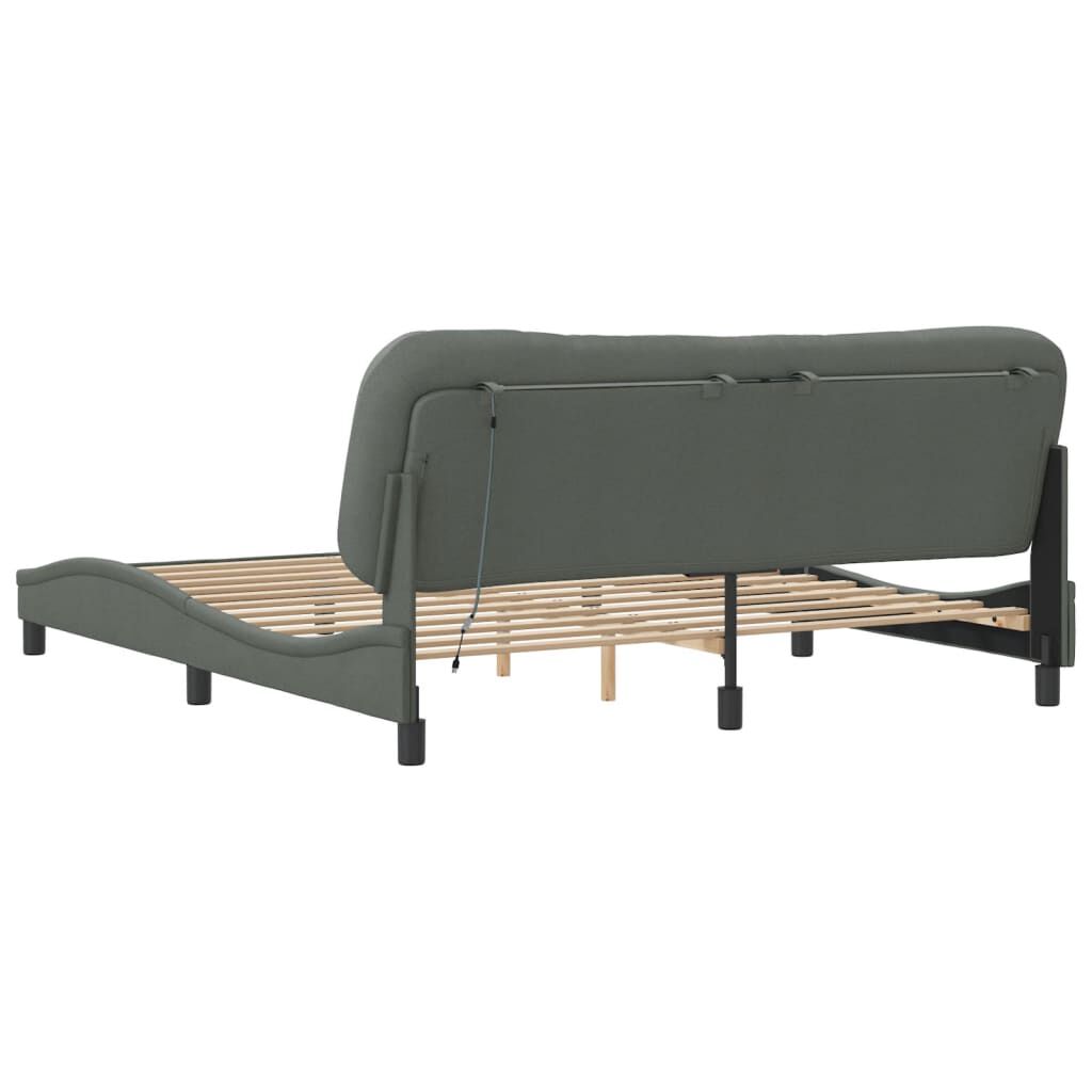 vidaXL Bed Frame with LED without Mattress Dark Grey 193x203 cm Fabric