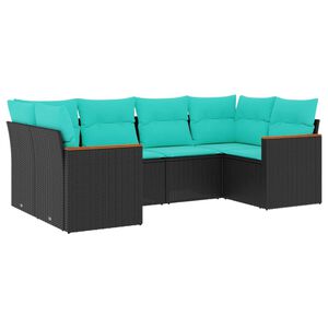 vidaXL 6 Piece Garden Sofa Set with Cushions Black Poly Rattan