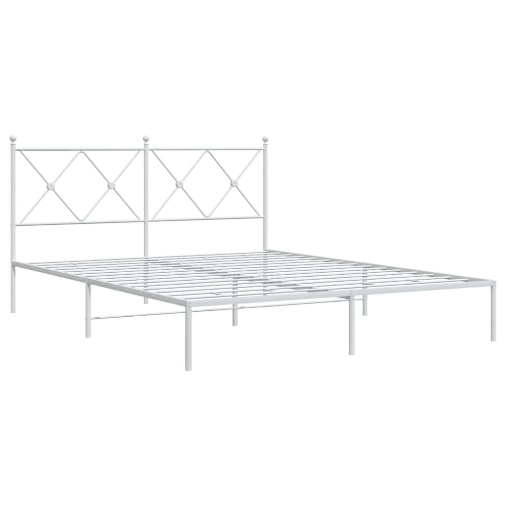 vidaXL Metal Bed Frame without Mattress with Headboard White 150x200cm